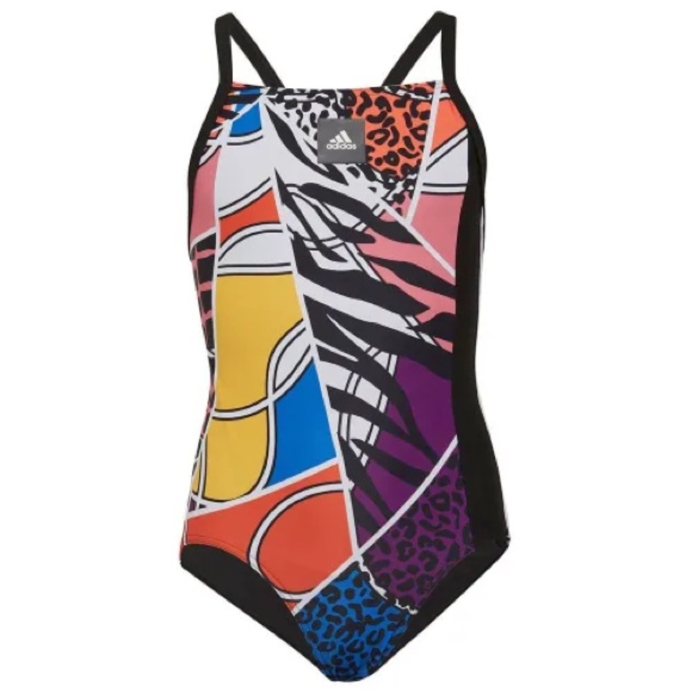 Adidas X Rich MNISI Multicolor Animal Print One Piece Racerback Swimsuit